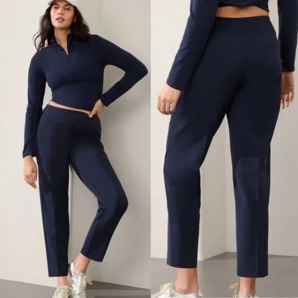 Athleta Navy Endless High Rise Ankle Pants 12 Travel Stretch Business Casual - Picture 1 of 13